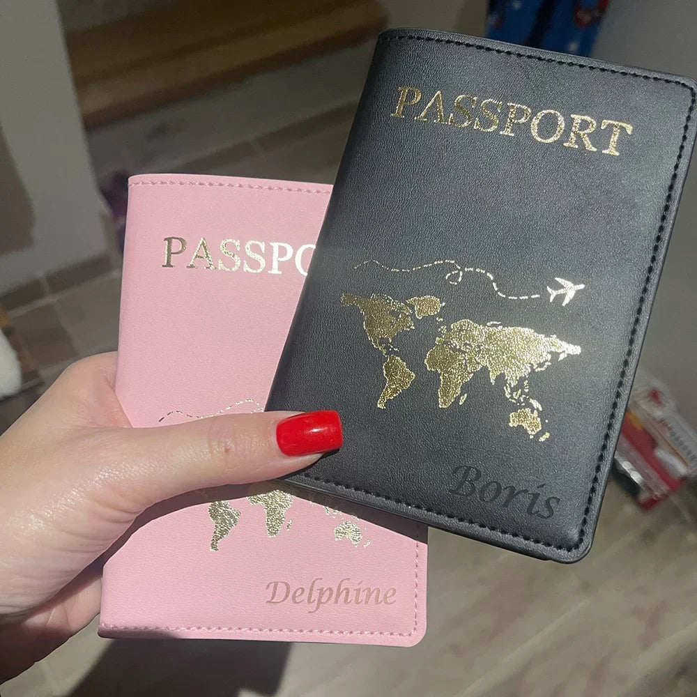 Cute Personalised Passport Cover Women with Names Engraved Passport Holder for Couples